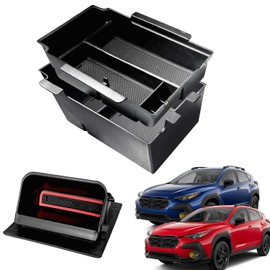 2Pack 2025 Crosstrek Center Console Organizer & Fuse Box Coin Container Storage Tray for 2024 2025 Subaru Crosstrek Hybrid Armrest Storage Box Crosstrek 2025 Accessories Storage Box Double Layer