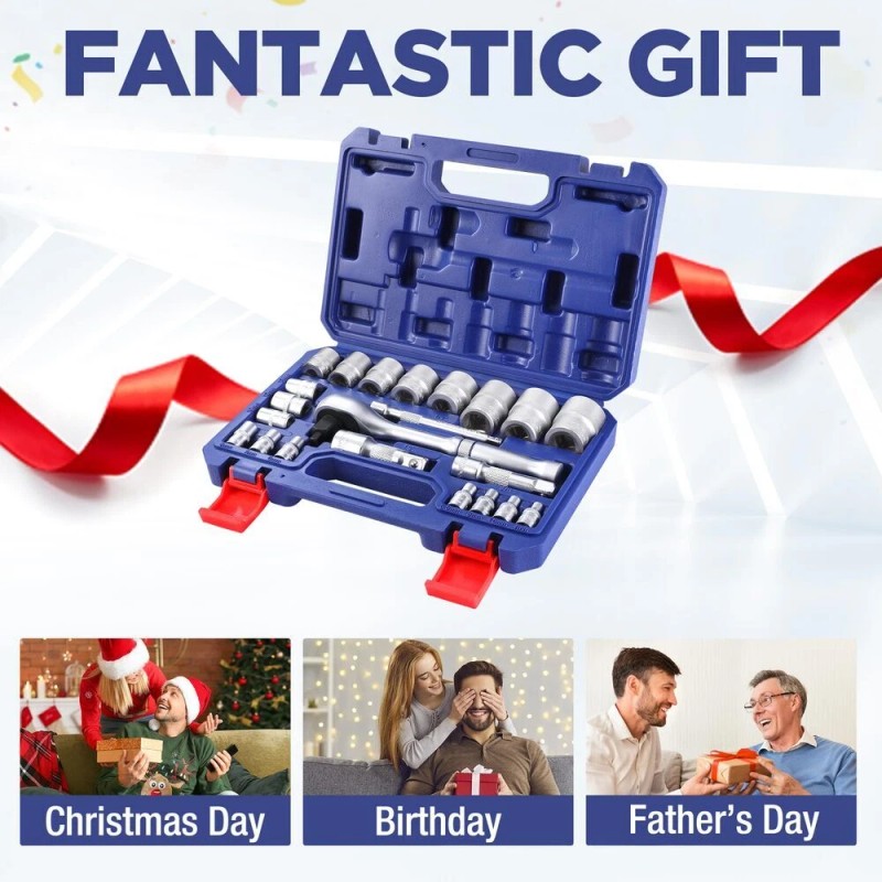 WORKPRO 22-Piece Socket Set 1/4, 3/8, 1/2 Inch Drive Socket