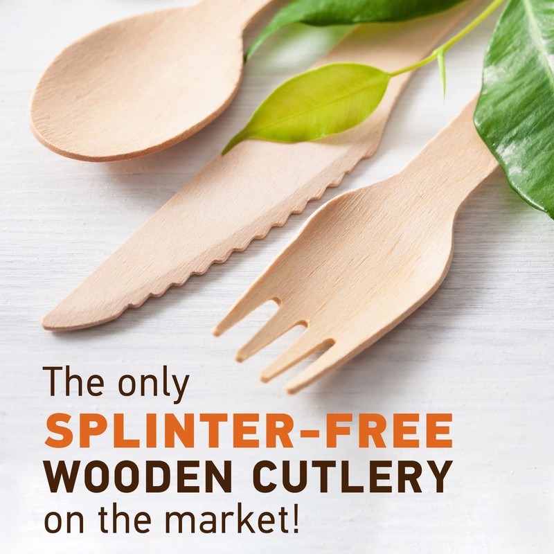 Weemium Disposable Wooden Cutlery Set - 300 Count (100 Forks,