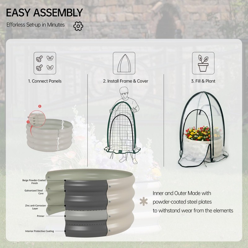 Riased Garden Bed with Greenhouse Cover, Raised Planter Box (2pcs