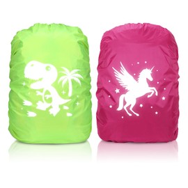 Pack of 2 Rain Cover Backpack, 35L Rain Protection School Bag, Reflective Backpack Cover, Waterproof, Rain Cover Backpack Protective Cover, Reflector Backpack Cover for Boys Girls Beginners to School