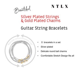 NTLX - Pulsera de cuerda para guitarra – Pulseras elásticas apilables de múltiples hilos para mujer – Pulseras bohemias bohemias – Moda amantes de la música – Pulseras multicolor, Plata Circonia