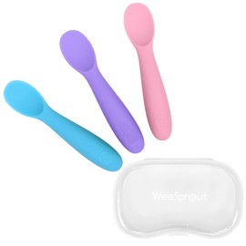 WeeSprout WeeSprout Baby Spoons for Self Feeding 6 Months +, Soft & Durable Silicone Utensils for Sensitive Gums & Teeth, Easy Grip Handles & Shorter Length for Little Hands, 3 Pack + Carrying Case