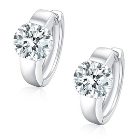 Sterling Silver Hoop Earrings, Small Cute CZ Cubic Zirconia White Gold Plated Huggie Hoop Earrings for Women 1.2ct