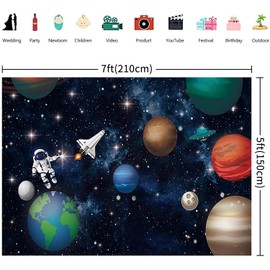 Hnmdmyi 2.1 x 1.5 m Photo Background Space Universe Planet Star Galaxy Astronaut Rocket Photography Background Children Boys Girls Birthday Party Decorations Banner Photo Booth Props