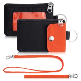 Artpaxy Minimalist Wallet For Mens Womens, Keychain RFID Blocking Zipper Small Wallet with ID Window 2 Lanyards,Water Resistant Travel Cash Card Coin Case Boys Girls