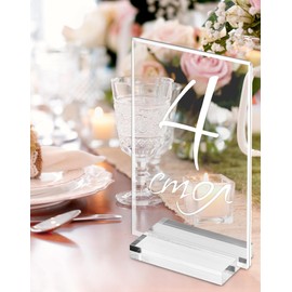 QWORK Acrylic Sign Holders, 30 Pack 3" Table Numbers Holder, Place Card Holder with Slot for Wedding, Numbers, Meeting, Sign, Car, Menu