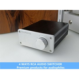 SOLUPEAK 4 Way Stereo RCA Audio Switch Input Signal Source Switcher 4 Input 1 Output Splitter Passive Selector Box (Silver) S2