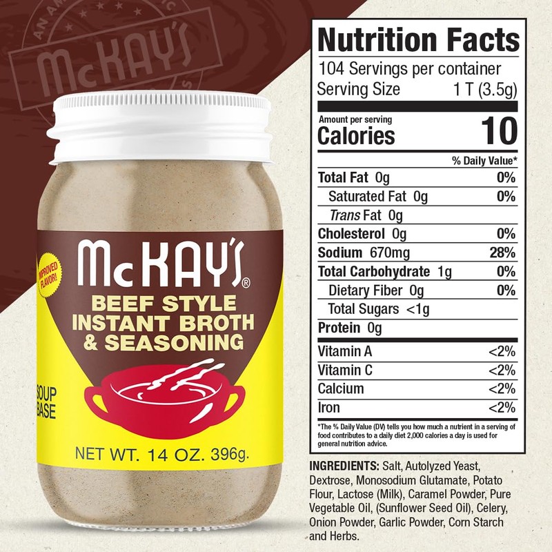 McKay's Beef Flavored Soup Seasoning, Gluten Free, Vegetarian Instant Broth,