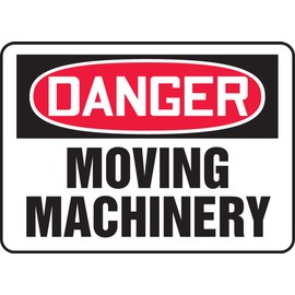 Accuform MEQM060VS Adhesive Vinyl Safety Sign, Legend "Danger Moving Machinery", 10" Length x 14" Width x 0.004" Thickness, Red/Black on White