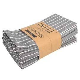 INFEI White Striped Linen Cotton Dinner Cloth Napkins - Set of 12 (40 x 30 cm) - for Events & Home Use (Black)