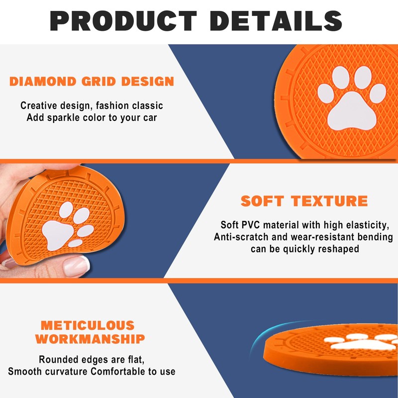 Piburth 4 Pack Car Cup Holder Coasters, Dog Paw Insert