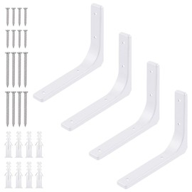 Tanstic 4 Pack 8 Inch L Shape Shelf Brackets, Heavy Duty Decorative Shelf Brackets Wall Floating Shelf Bracket, L Corner Brace Angle Brackets Shelf Support with Screws for DIY Shelving(White)