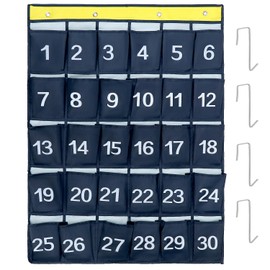 QWORK® Storage Bag with 30 Pockets - Space Saving Phone Holder and Organiser (Navy, 79 x 60 cm)