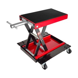 1100 LBS Heavy Duty Motorcycle & ATV Lift Jack - Steel Scissor Lift with Hand Crank & Dolly Wheels - Adjustable Garage Repair Stand for Cruisers, Dirt Bikes, Touring Motorcycles, Red