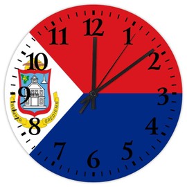 12 Inch Silent Non-Ticking Wall Clocks Battery Operated Sint Maarten Flag Home Decoration for Hotel Tactical Nation Patriotic Decorative Round Wooden Wall Clock Rustic for Porch Family Room