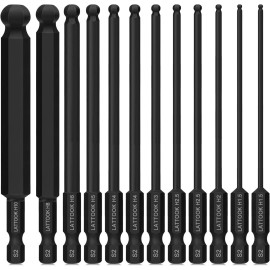 LATTOOK Ball End Hex Head Allen Wrench Drill Bit One Size, 12pcs Bits 100mm