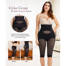 RDSIANE Body Shaper For Women Tummy Control Butt Lifting Shapewear Criss-Cross High Waist Shapewear Pants Thigh Slimmer Black