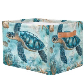 YPPAHHHH Turquoise Turtle Storage Baskets for Organizing, Fabric Collapsible Storage Bins Box Ocean Seashell Decorative Toy Organizer Baskets for Closet Shelves Gift Basket 1 Pc