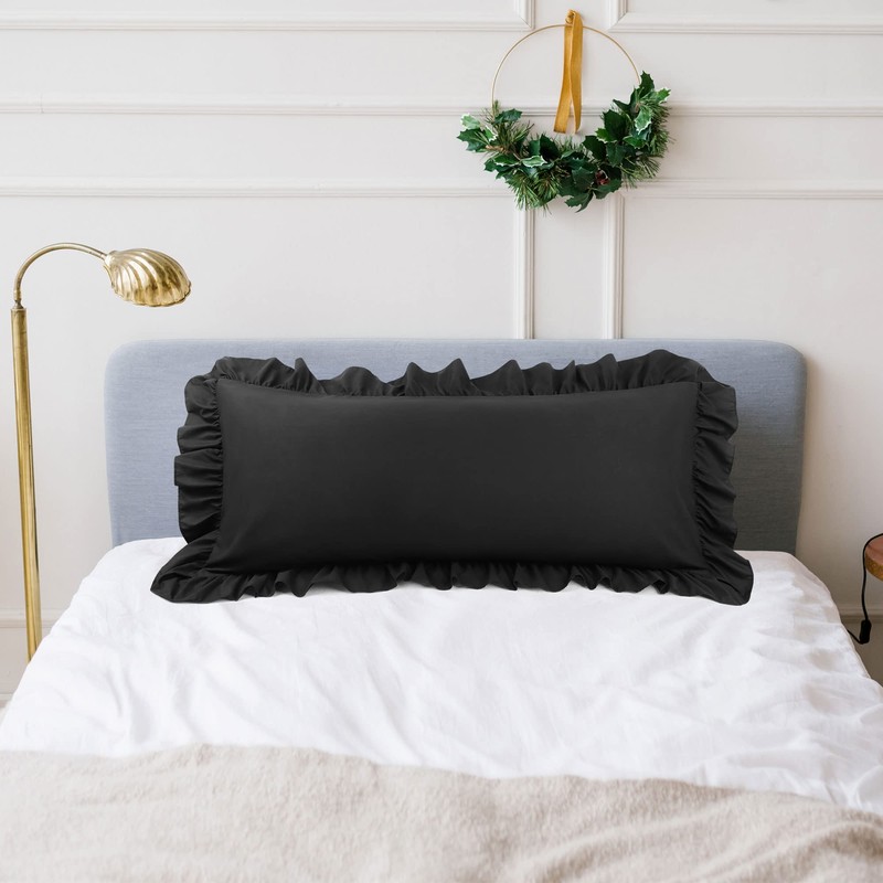 PiccoCasa Soft Microfiber Plain Bolster Pillowcase with Decorative Ruffle and