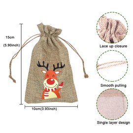 Ewanda store 24 Pcs Christmas Burlap Bags Jute Drawstrings Goodie Bags,3.93 x 5.9 Inches Christmas Linen Bags Treat Candy Bags for Christmas Wedding Party Favors