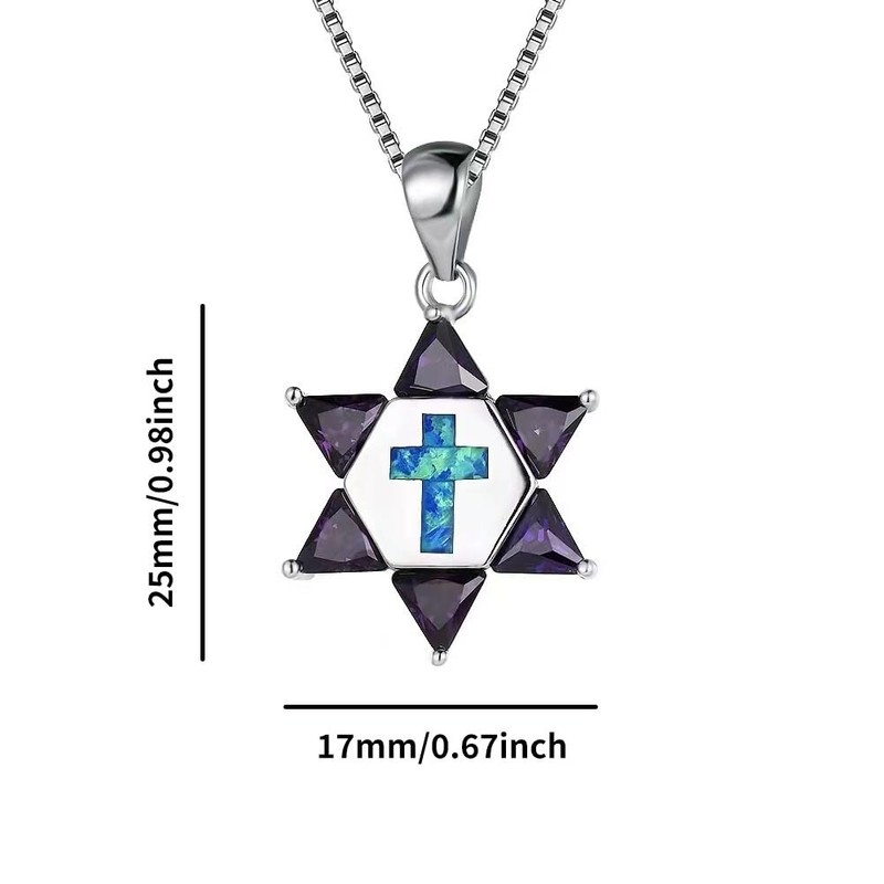 Blue Opal David Star and Cross Crucifix Necklace, Crystals Fire