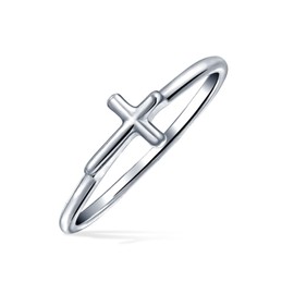 Minimalist Simple Midi Knuckle Thin 1MM Band Stackable Religious Side Cross Ring For Teen .925 Sterling Silver