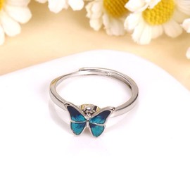 Butterfly Anti Anxiety Ring Stress Relief Fidget Spinner Statement for Women Teen Girls Open Adjustable Stacking Dainty Rotate Freely Calming Jewelry Cute Animal Gift Birthday Christmas Girlfriend