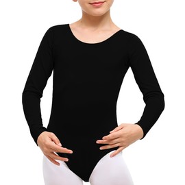 The Fancy Dress® Girls Cotton Stretch Leotards Kids School PE Ballet Dance Gymnastics Full Sleeves Bodysuit (Black, 7-8 Years)