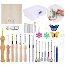 Kit de Aguja Perforadora de Bordado, Agujas de Perforación Portátiles Ajustable Herramienta de Punzón para Bordar Juego de Bolígrafo de Bordado Mágico DIY, Para Coser Artesanías de Fieltro Decoración