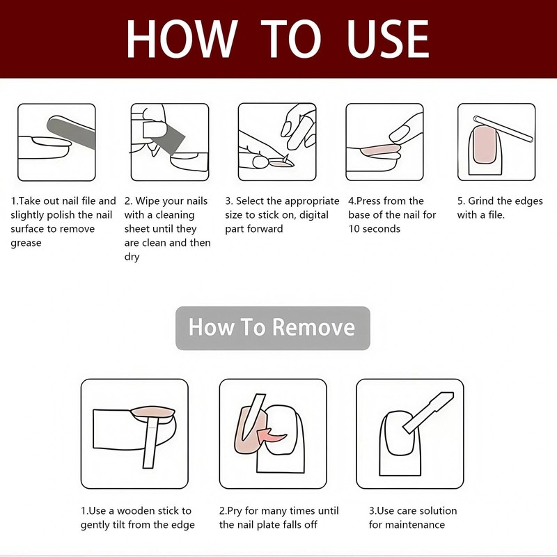 False Nails – 24PCS Burgundy Square Short Fake Nails -