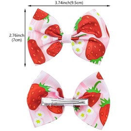 10 Pcs Strawberry Bow Hair Clips Red Pink Hair Snap Barrettes Cute Fruit Strawberry Pattern Alligator Clips Summer Grosgrain Ribbon Bow Hair Pins Small Hair Accessories for Women Girls