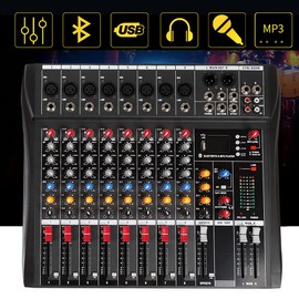 8 Channel Mixer Bluetooth Audio Mixer USB Compact Mixer Sound Board Console for Professional and Beginners