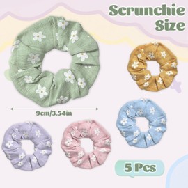 5Pcs Scrunchies, Elastic Scrunchies for Women Girls Soft Ponytail Holder Large Hair Bands Hair Ties No Damage Hair Accessories (Colorful Flowers)