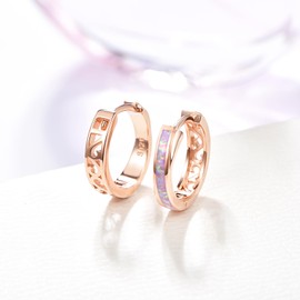 TANGPOET Girls' Hoop Earrings Sterling Silver 925 Opal Children's Earrings, Small Hypoallergenic Folding Hoop Earrings, Circle Women's Earrings, Jewellery Gifts for Women, Sterling Silver