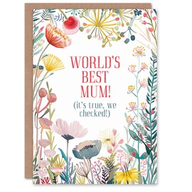 Artery8 Greeting Card World's Best Mum Sweet Funny Floral Flowers For Her Mum Mom Mother Woman Birthday Card