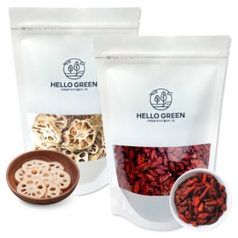 Hello Green Domestic Lotus Root and Goji Berry Tea 12-Serving 240g Tea Set Dried Lotus Root 120g (Pack) + Cheongyang Dried Goji Berry 120g (Pack) / 헬로우그린 국내산 연근 구기자차 12회분 240g 차세트 말린 연근 120g(팩) + 청양 건조 구기자 120g(팩)