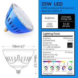 LAMPAOUS LED Pool Lights Bulb, RGB Color Changing Swimming Pool Lights with Disco Color Show, E26 500W R40 Pool Bulb Replacement, Inground Pool Bulb for Pentair and Hayward Pool Lights Fixture