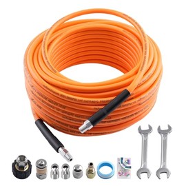 maXpeedingrods Sewer Jetter Kit for Pressure Washer 100FT, 5800PSI Drain Cleaner Hose 1/4 Inch NPT Corner, Rotating and Button Nose Sewer Jetting Nozz