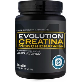 EVOLUTION, Creatina Monohidratada, Suplemento Alimenticio, 100 Porciones, 500g, Sin Gluten, Sugar Free, Pre Workout, Sin Sabor
