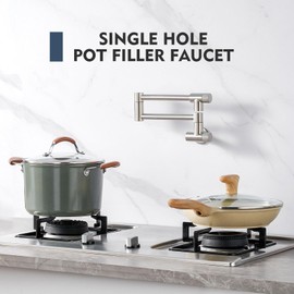 Aktines Pot Filler Faucet with Knob Switch, Wall Mount Over Stove Folding Faucet, Single Hole Stainless Steel Kitchen Pot Faucet, Brushed Finish