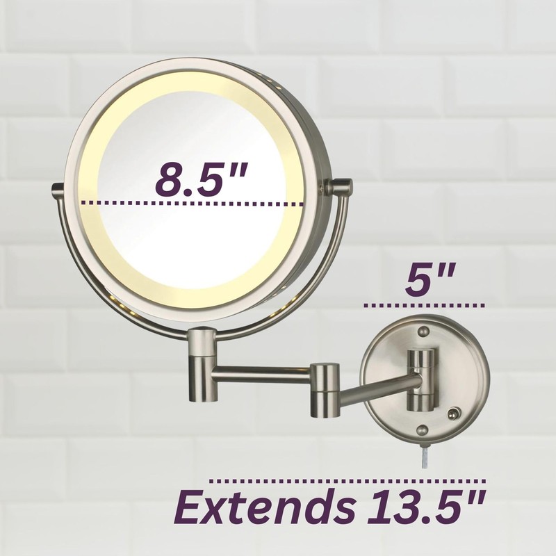 JERDON Wall-Mounted Makeup Mirror with LED Lighting - Lighted Makeup