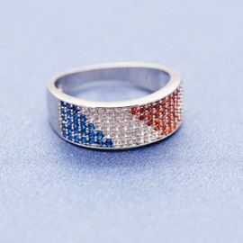 Uloveido Blue Red White Cubic Zirconia Stone Pave Setting Anniverdary Wedding Band for Men and Women Jewellery Gift Y386, Metal, Cubic Zirconia