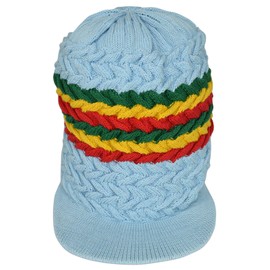 JLGUSA Dreadlocks Rasta Cap Hat Rastafari Jamaica Tam Stripped Crown Visor Cotton (REL002 | Sky Blue)