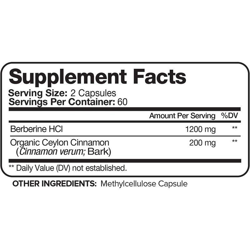 Nutrivein Premium Berberine HCL 1200mg Plus Organic Ceylon Cinnamon -