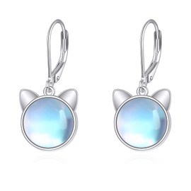 Cat Earrings for Women Sterling Silver Cat Jewellery Moonstone Earrings Gift for Women Girls