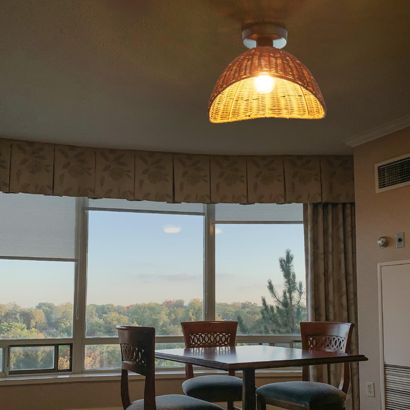 Rustic Rattan Lampshade with Hand Woven Shade for Pendant Lamp
