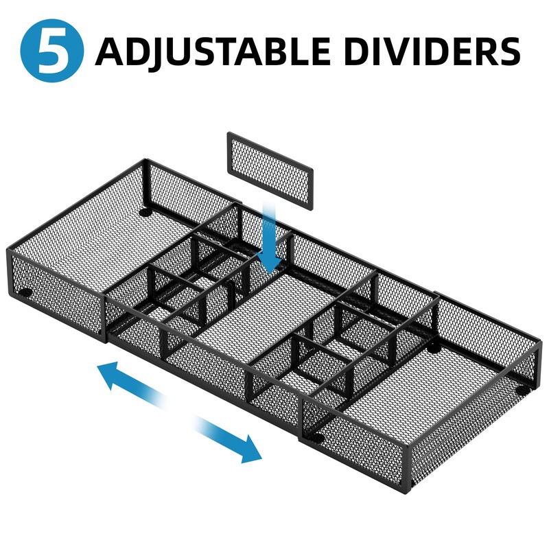 Marbrasse Expandable Desk Drawer Organizer, Mesh Drawer Organizer Tray with