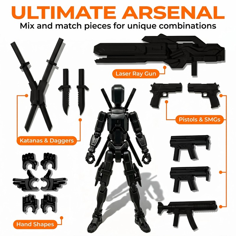 Dumwick T13 Action Figure Set,3D Printed Dummy Robot 13 Action