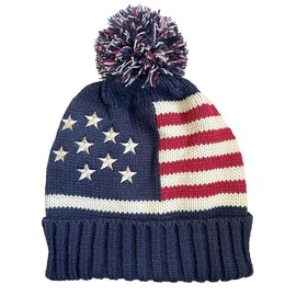 NY GOLDEN FASHION Women Men American Flag Cuffed Knit Hat USA Flag Patriotic Beanie with Pom Pom (US, Alpha, Small, X-Large, 1pc Navy)